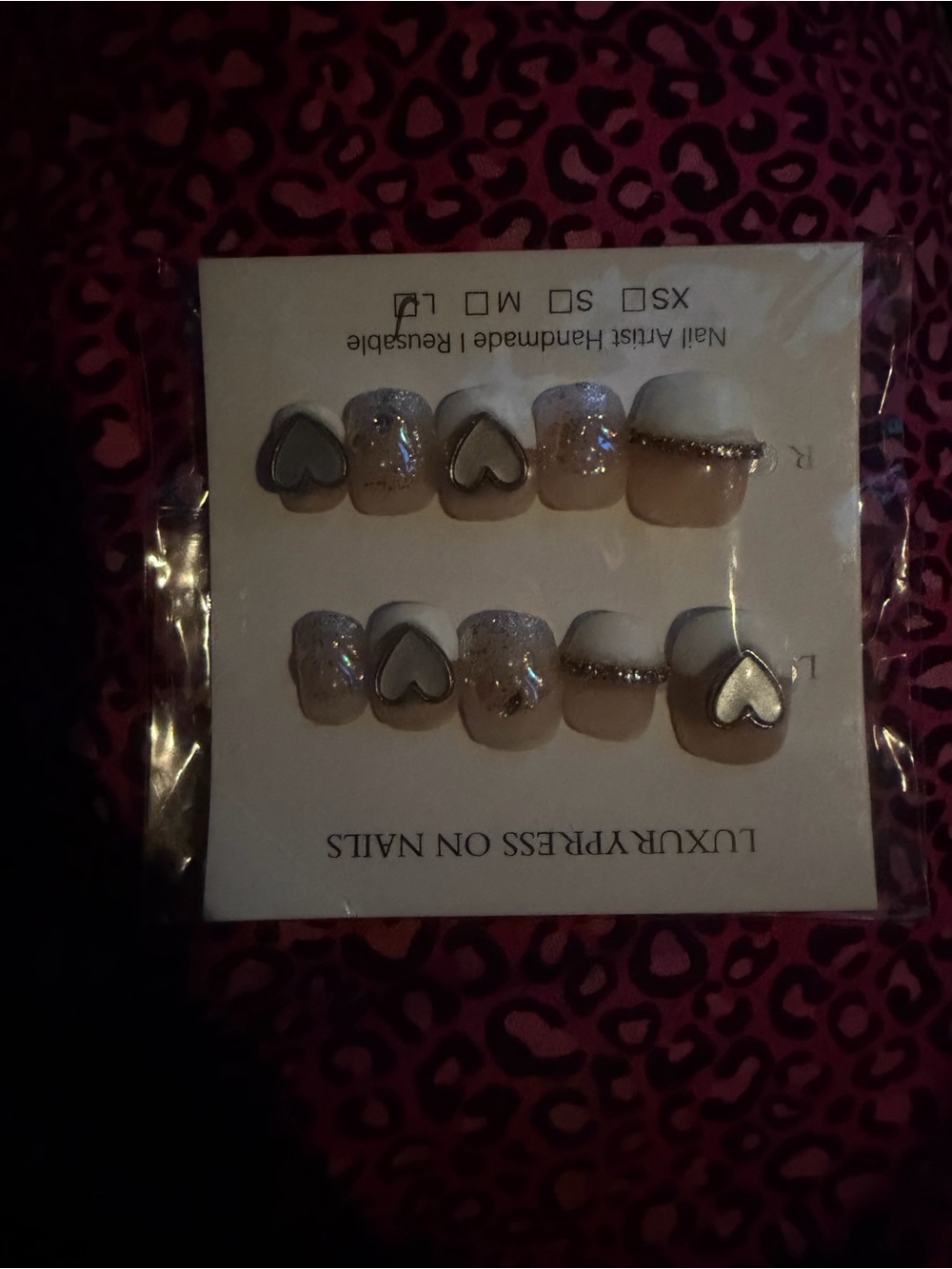 Luxury Press-On Nails Set with Silver Heart Accents - Cream